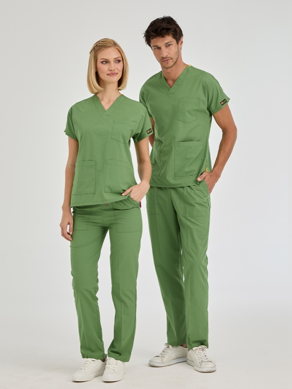 Pistaziengrün Dr. Greys Medizinischer Scrubs Set für Ärzte und Pflege Polyester-Baumwoll-Mischgewebe