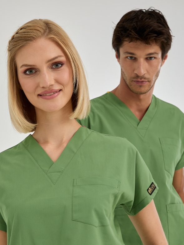 Pistaziengrün Dr. Greys Medizinischer Scrubs Set für Ärzte und Pflege Polyester-Baumwoll-Mischgewebe