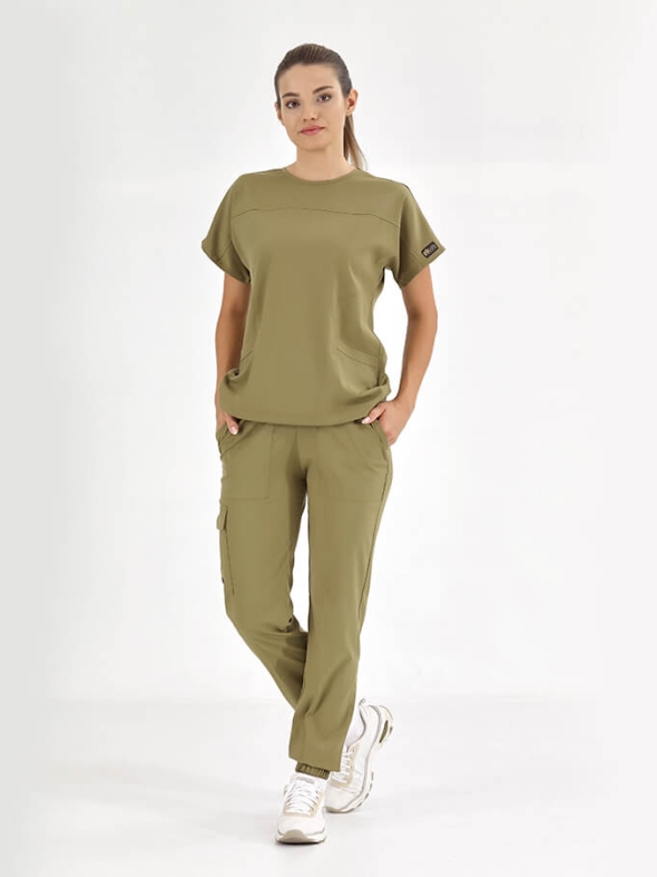 Khaki Basic Doctor Nurse Medical Scrubs Set Luxury Lycra Fabric