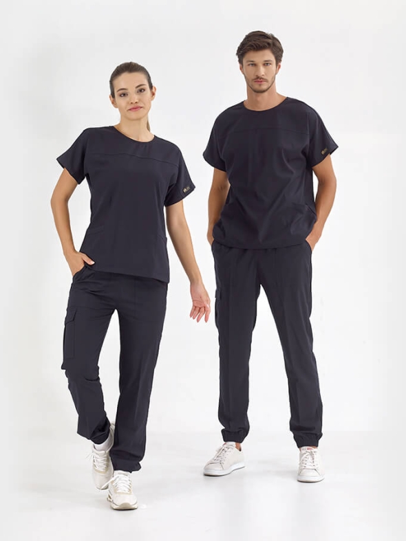 Navy Blue Basic Doctor Nurse Medical Scrubs Set Luxury Lycra Fabric