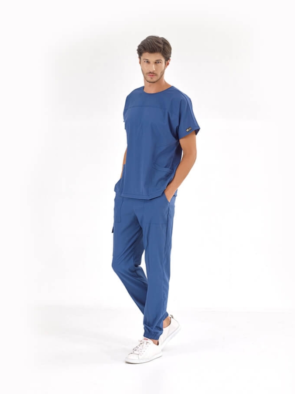 Petrol Blue Basic Doctor Nurse Medical Scrubs Set Luxury Lycra Fabric
