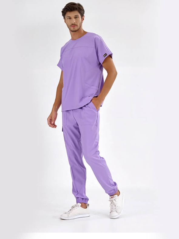 Lilac Basic Doctor Nurse Medical Scrubs Set Luxury Lycra Fabric