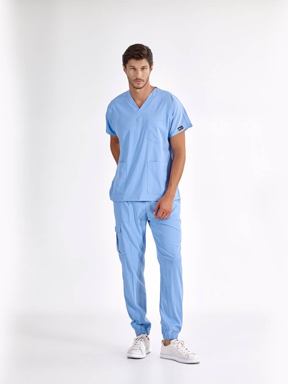 Light Blue Jogger Doctor Nurse Medical Scrubs Set Luxury Lycra Fabric
