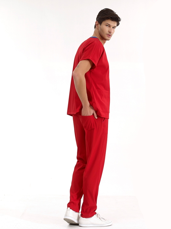Rot Dr. Greys Medizinischer Scrubs Set für Ärzte und Pflege Luxus Lycra-Stoff