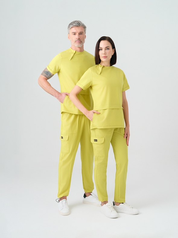Neon Yeşil Zero Doktor Hemşire Medikal Scrubs Takım Best Likralı Kumaş
