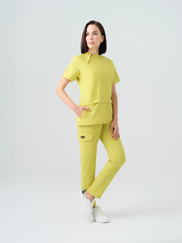 Neon Yeşil Zero Doktor Hemşire Medikal Scrubs Takım Best Likralı Kumaş