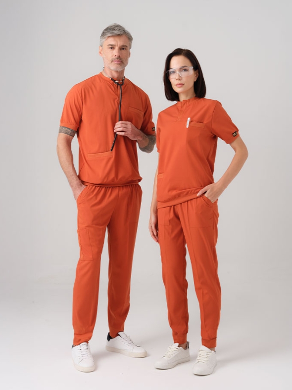 Kiremit Star Doktor Hemşire Medikal Scrubs Takım Best Likralı Kumaş