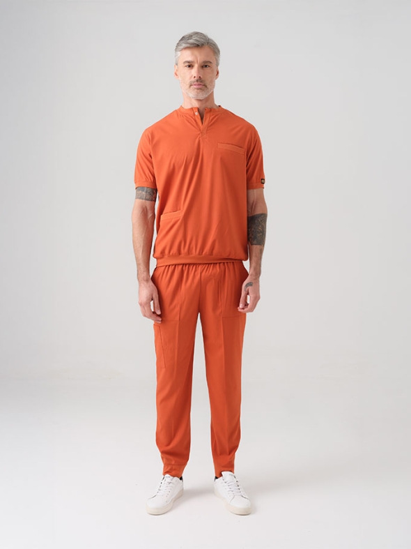 Ziegelrot Star Medizinischer Scrubs Set für Ärzte und Pflege Bester Lycra-Stoff