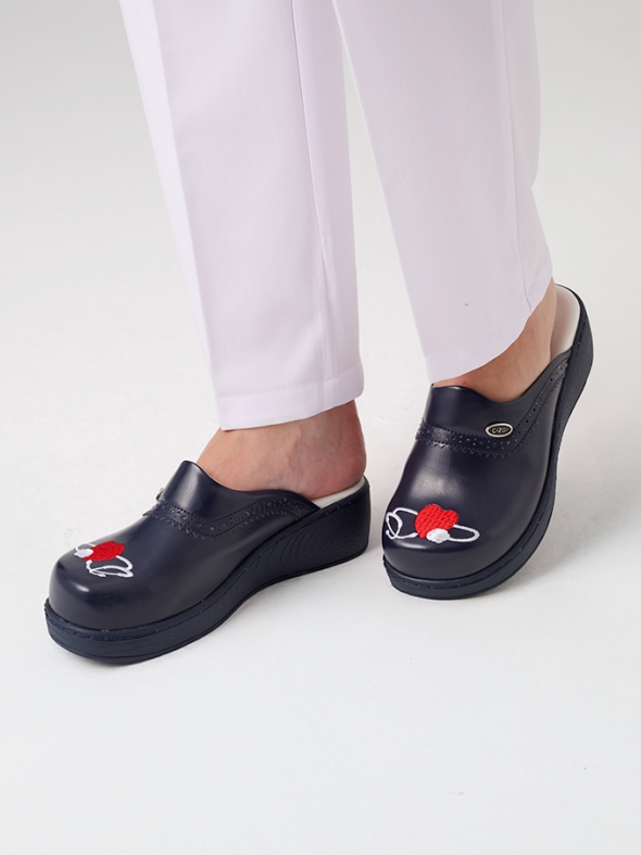 Marineblau Damen Doktor Hebamie Medikal VivaNakış Bestickte Medizinische Clogs