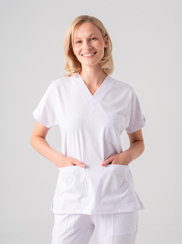 Beyaz Dr. Greys Doktor Hemşire Medikal Scrubs Takım Best Likralı Kumaş