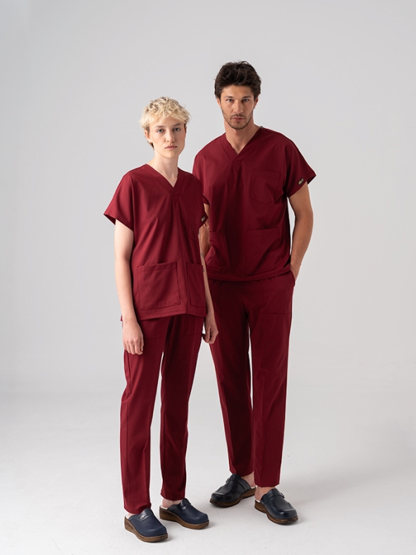 Bordeaux Dr. Greys Medizinischer Scrubs Set für Ärzte und Pflege Bester Lycra-Stoff