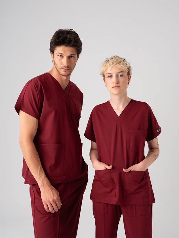 Bordeaux Dr. Greys Medizinischer Scrubs Set für Ärzte und Pflege Bester Lycra-Stoff