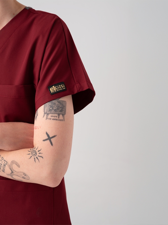 Bordeaux Dr. Greys Medizinischer Scrubs Set für Ärzte und Pflege Bester Lycra-Stoff