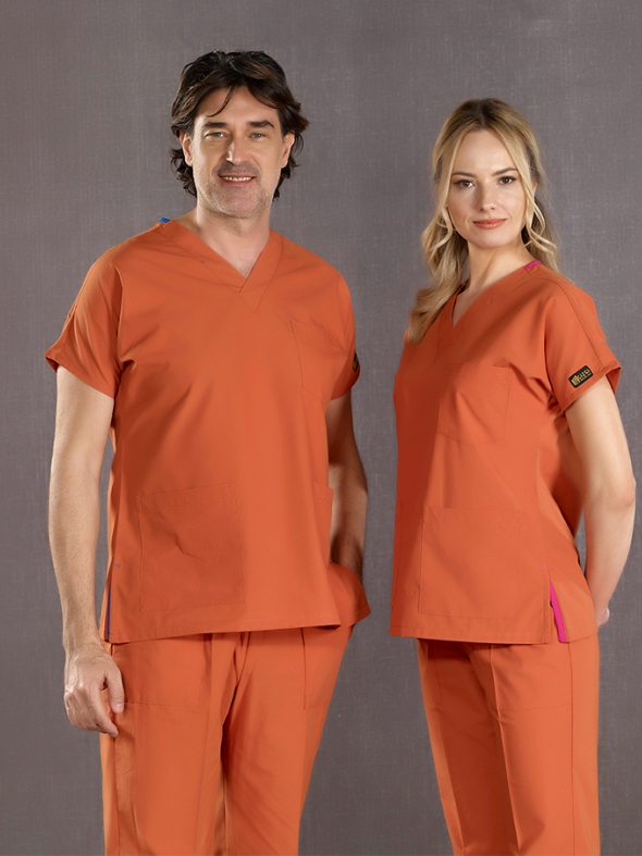 Kiremit Dr. Greys Doktor Hemşire Medikal Scrubs Takım Terikoton Kumaş