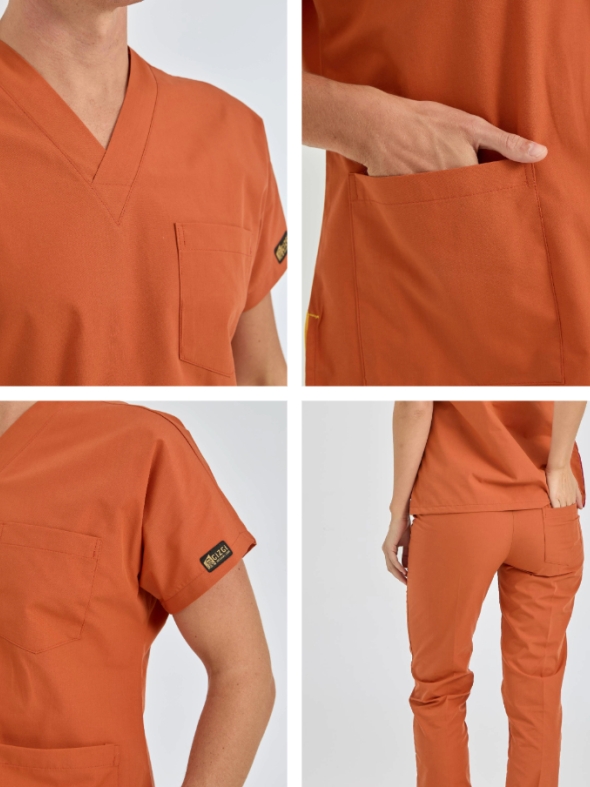 Kiremit Dr. Greys Doktor Hemşire Medikal Scrubs Takım Terikoton Kumaş