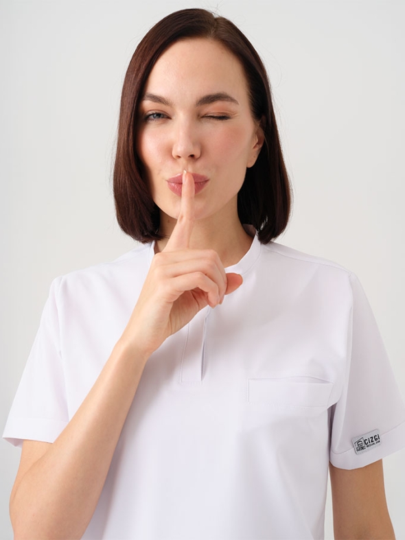 White Cool Doctor Nurse Medical Scrubs Set Best Lycra Fabric