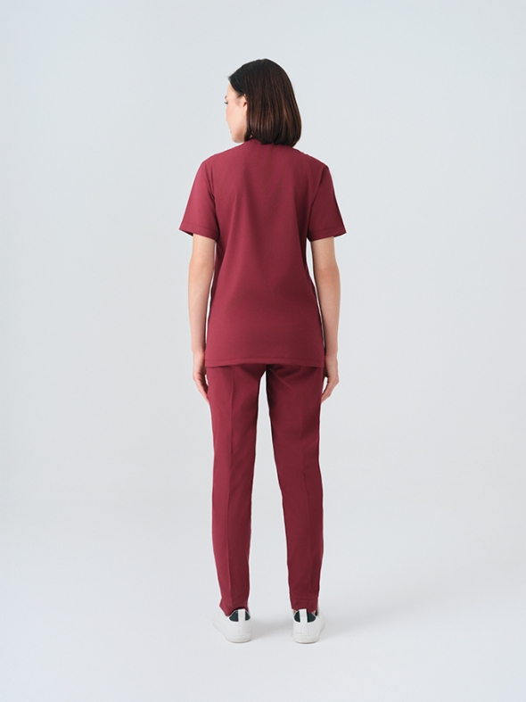 Bordo Cool Doktor Hemşire Medikal Scrubs Takım Best Likralı Kumaş