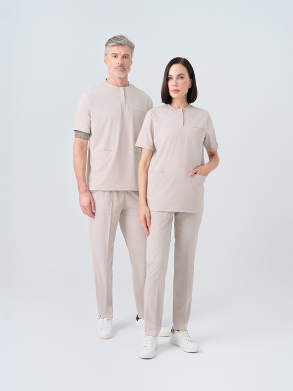 Krem Cool Doktor Hemşire Medikal Scrubs Takım Best Likralı Kumaş