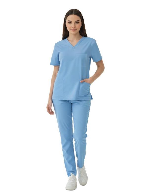 Alaskan Blue Dr. Greys Doktor Hemşire Medikal Scrubs Takım Lüks Likralı Kumaş