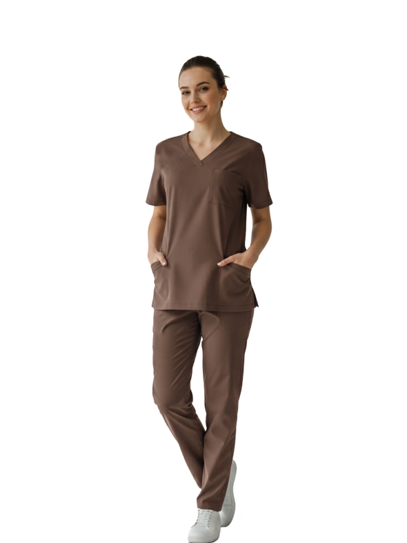 Friar Brown Dr. Greys Doktor Hemşire Medikal Scrubs Takım Lüks Likralı Kumaş