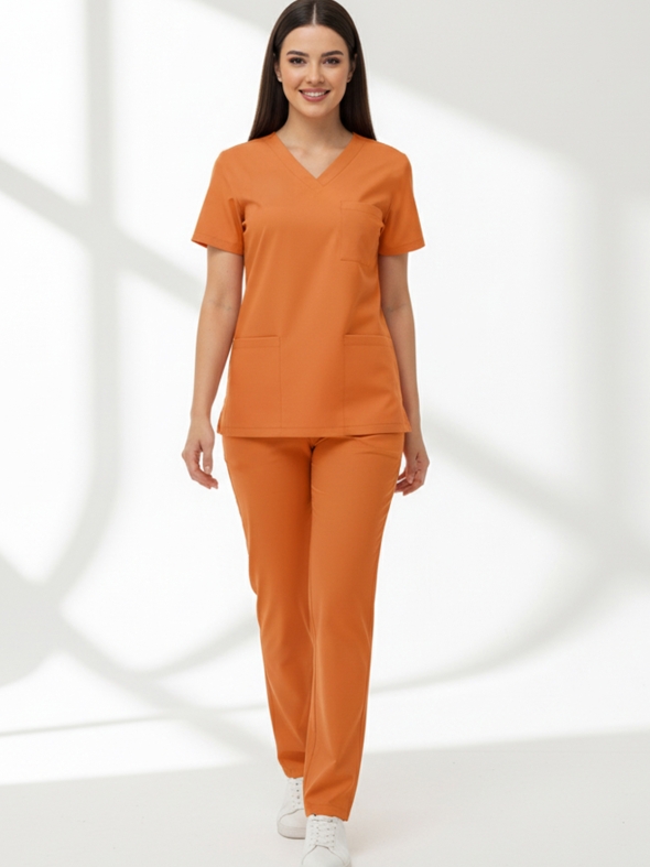 Orange Ochre Dr. Greys Doktor Hemşire Medikal Scrubs Takım Lüks Likralı Kumaş
