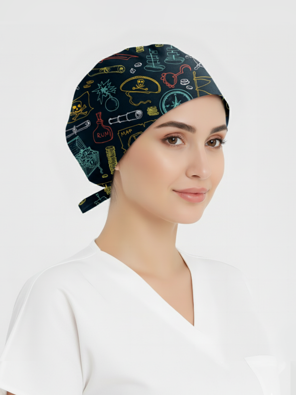 Hazine Avı Desenli Bone (Cotton Likra Kumaş)