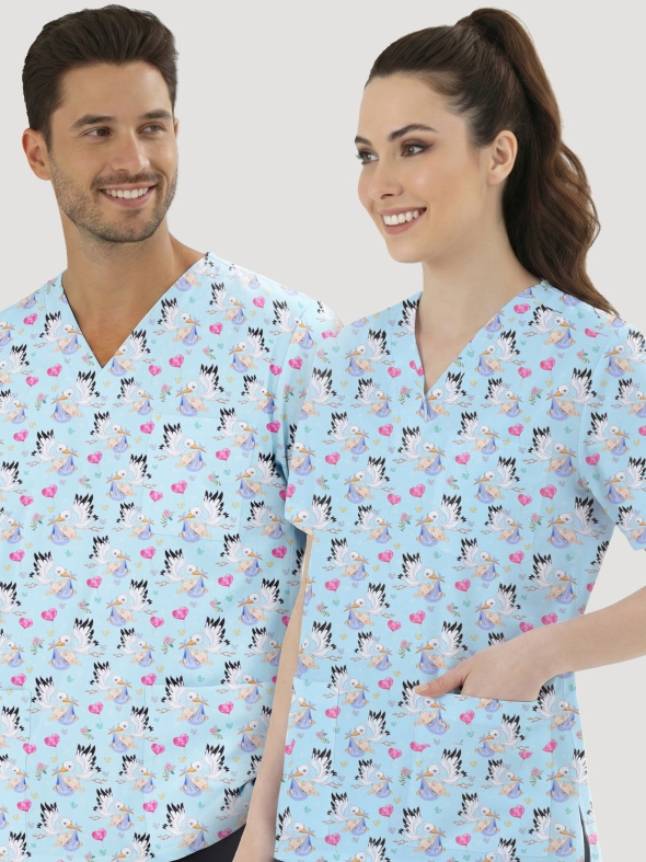 Postacı Leylek Desenli Tek Üst (Cotton Likra Kumaş)