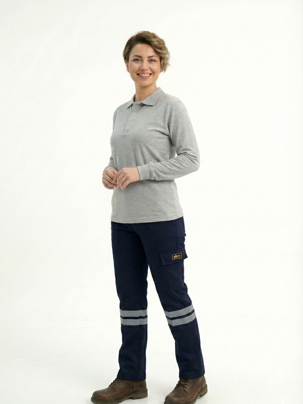 Navy Blue 3 Cm Double Row Reflective Work Pants Gabardine Fabric