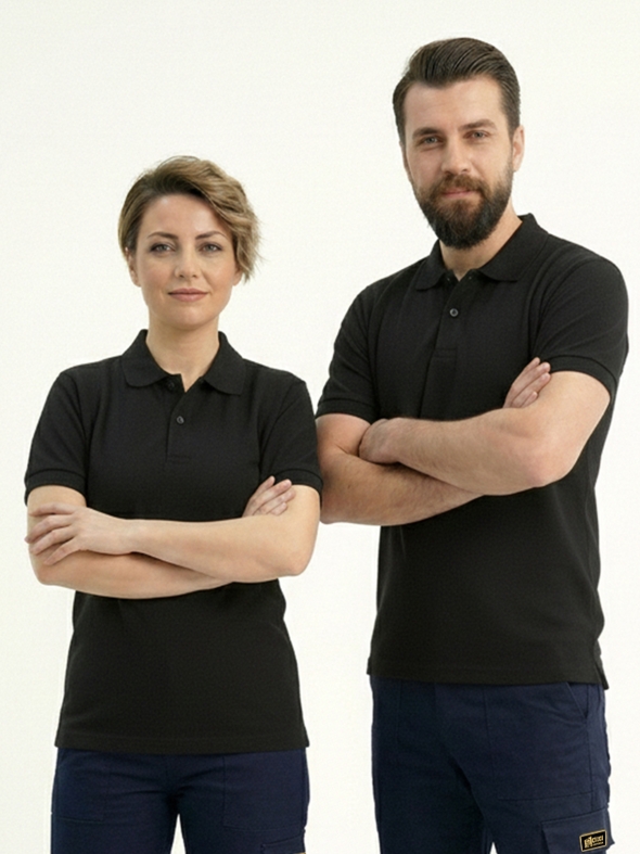 Siyah Polo Yaka Kısa Kol İş Tişörtü Penye Lacoste Kumaş