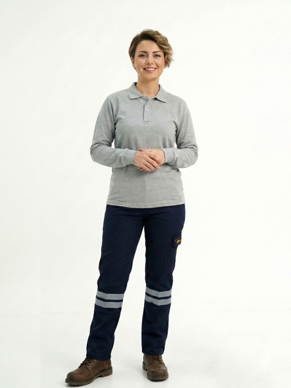 Lacivert 3 Cm Çift Sıra Reflektörlü Likralı Gabardin Kumaş İş Pantolonu
