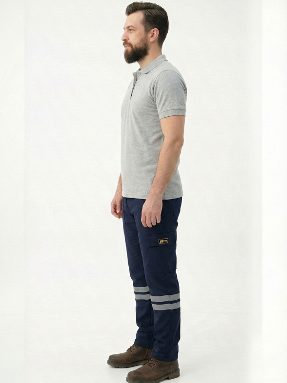Lacivert 3 Cm Çift Sıra Reflektörlü Likralı Gabardin Kumaş İş Pantolonu