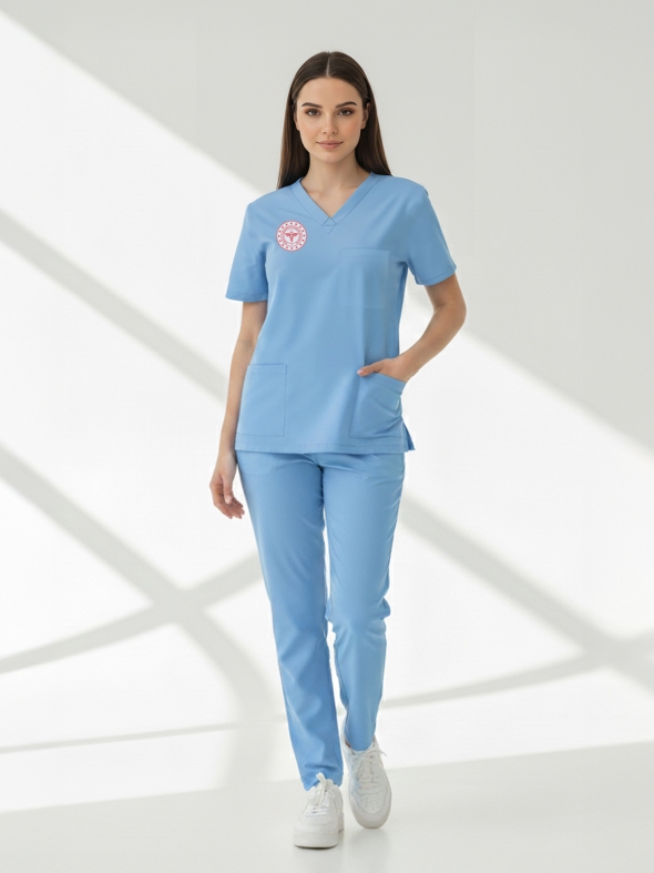 Doktor Ve Hekim Forması Scrubs Likralı Takım Sağlık Bakanlığı Uyumlu-Alaskan Blue