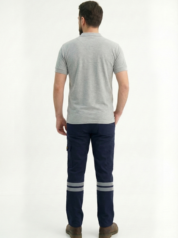 Navy Blue 3 Cm Double Row Reflective Work Pants Gabardine Fabric