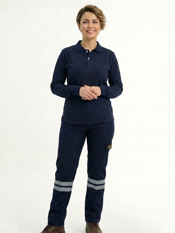 Lacivert Polo Yaka Uzun Kol İş Sweatshirtü Penye Lacoste Kumaş