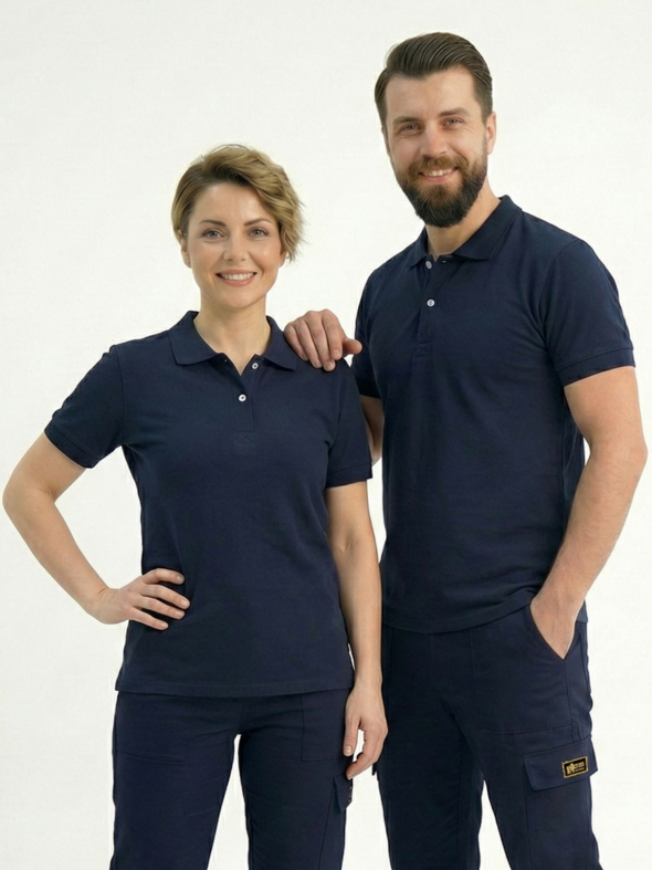 Dunkelblaues Polo-Kragen Kurzarm-Arbeits-T-Shirt aus Lacoste-Stoff
