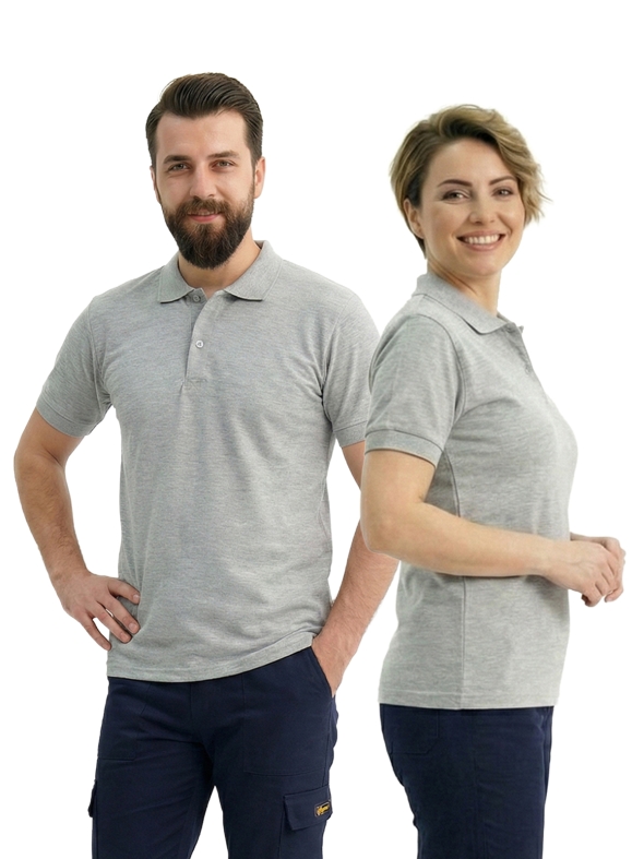 Gri Melanj Polo Yaka Kısa Kol İş Tişörtü Penye Lacoste Kumaş