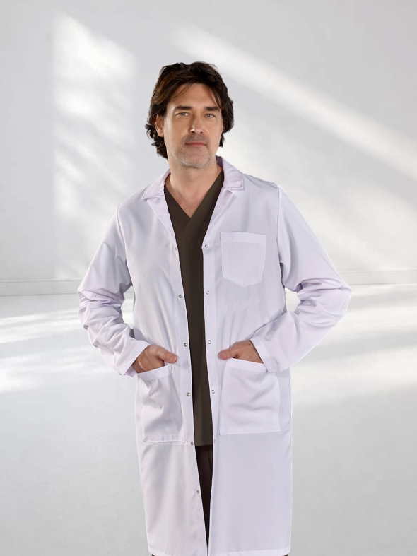 Beyaz Klasik Yaka Erkek Doktor Vizit Önlüğü Alpaka Kumaş