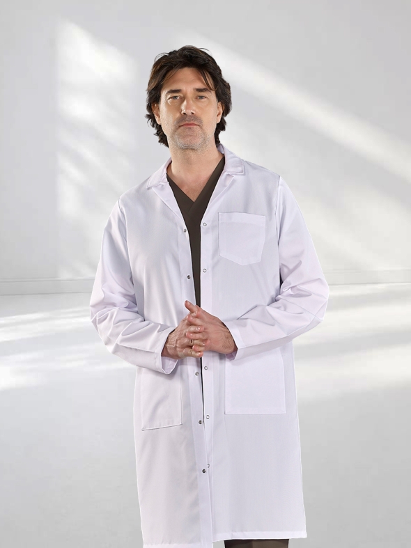 Beyaz Klasik Yaka Erkek Doktor Vizit Önlüğü Alpaka Kumaş