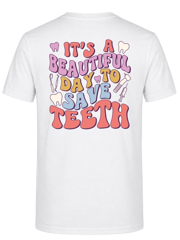 Save Teeth Baskılı Kısa Kol Beyaz Tişört (%100 Pamuk Penye Kumaş)