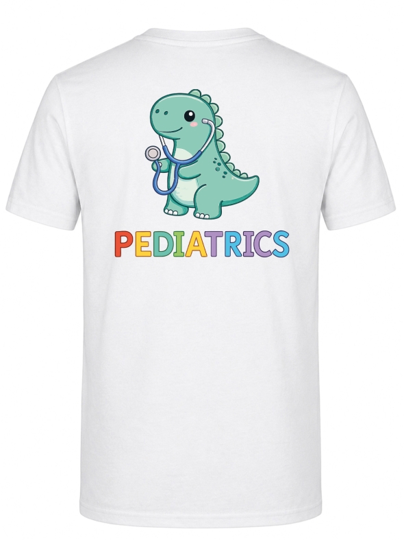Pediatrics Dino Baskılı Kısa Kol Beyaz Tişört (%100 Pamuk Penye Kumaş)