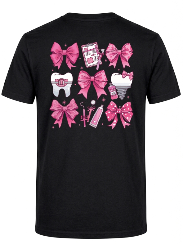 Niedlicher Zahnarzt Bedrucktes Kurzarm T-Shirt in Schwarz (%100 Baumwoll-Jersey)
