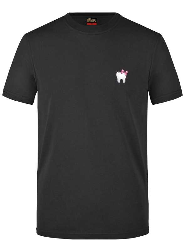 Niedlicher Zahnarzt Bedrucktes Kurzarm T-Shirt in Schwarz (%100 Baumwoll-Jersey)