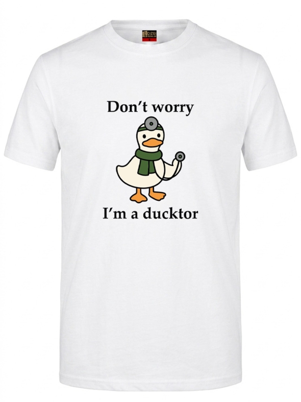 Ducktor Baskılı Kısa Kol Beyaz Tişört (%100 Pamuk Penye Kumaş)