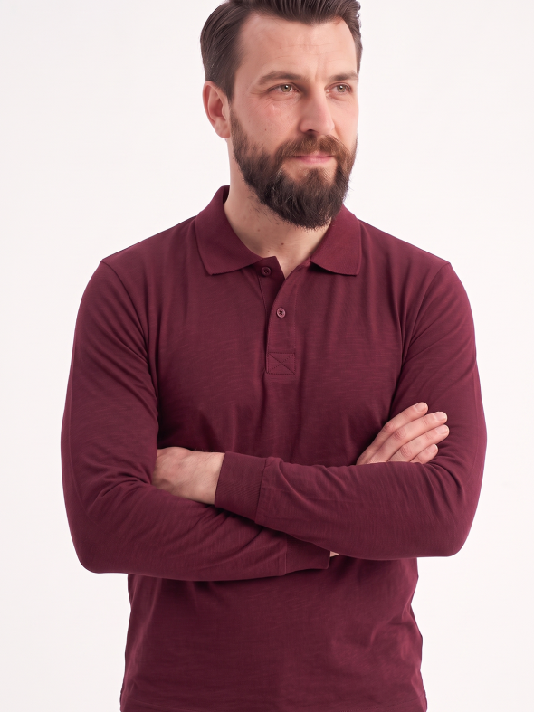 Bordo Polo Yaka Uzun Kol İş Sweatshirtü Penye Lacoste Kumaş