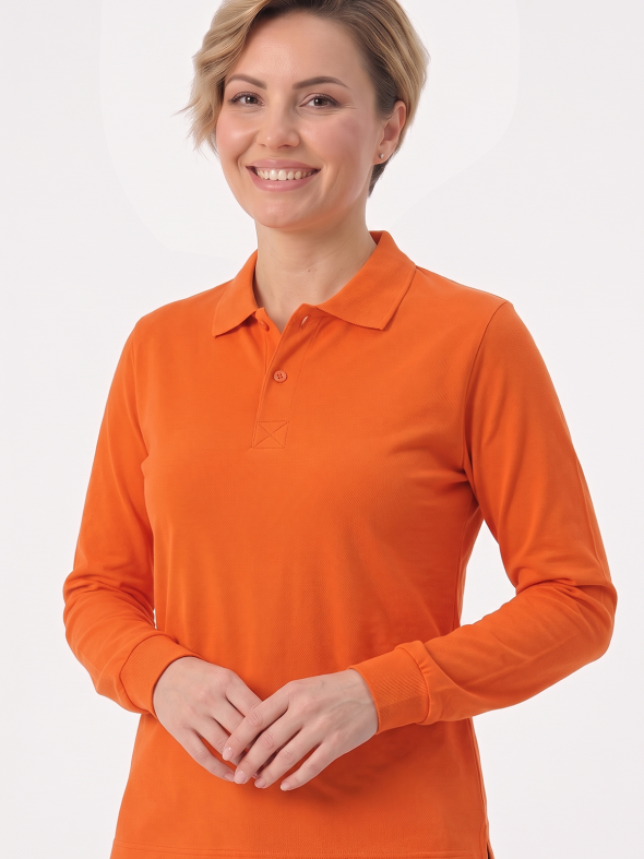 Turuncu Polo Yaka Uzun Kol İş Sweatshirtü Penye Lacoste Kumaş