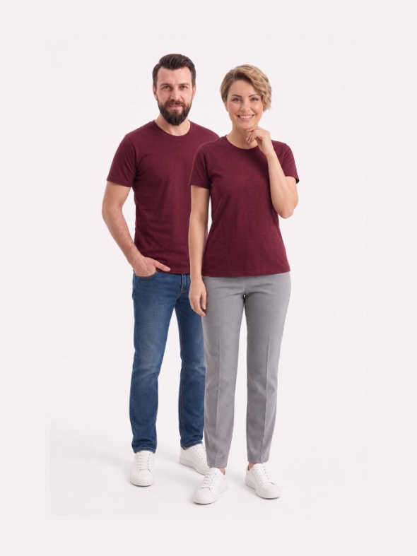 Bordo %100 Pamuk Penye Kısa Kol Tişört