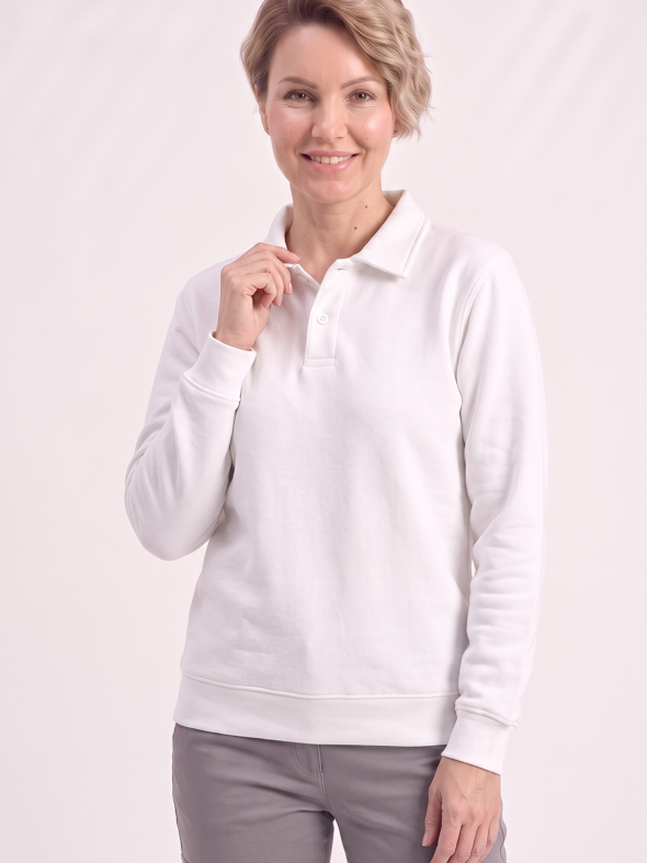 Beyaz Polo Yaka İş Sweatshirt 3 İplik