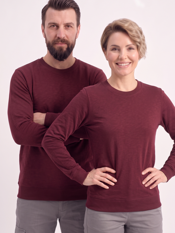 Bordo Yuvarlak Yaka İş Sweatshirt 2 İplik