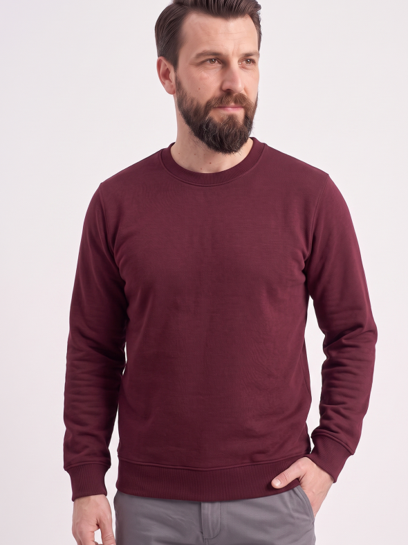 Bordo Yuvarlak Yaka İş Sweatshirt 2 İplik