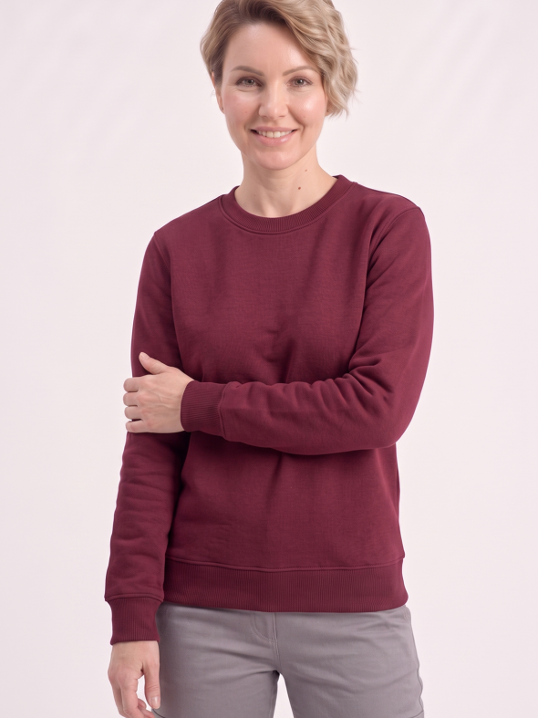 Bordo Yuvarlak Yaka İş Sweatshirt 2 İplik